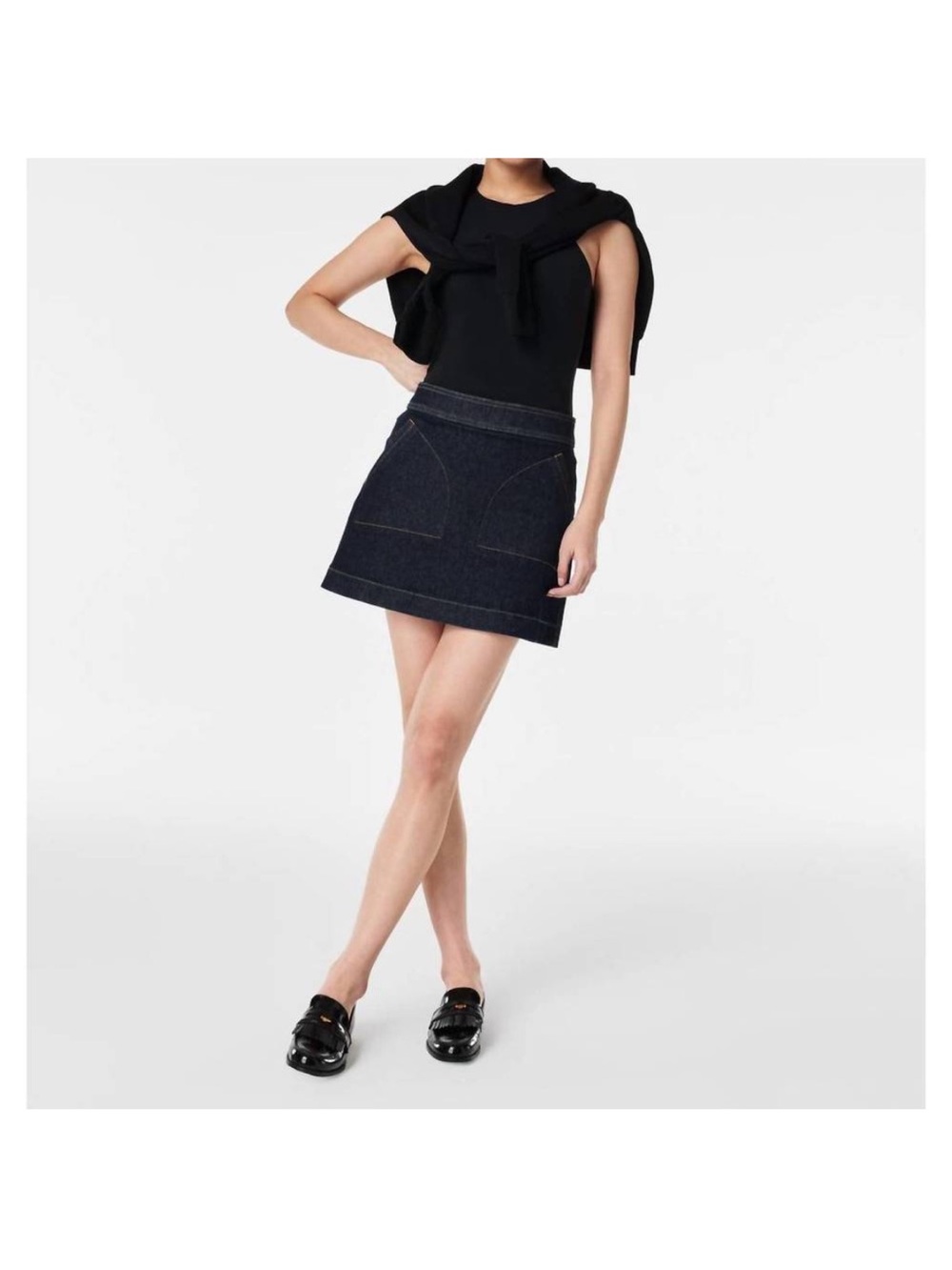 SPANX Dark Blue Denim Mini Skirt with Front Pockets - Picture 5 of 8